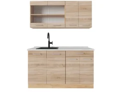 Vicco R-Line Single Küche Sonoma/Goldkraft Eiche 140 cm AP Marmor ohne E-Geräte