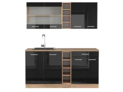 Vicco R-Line Single Küche Schwarz Hochglanz/Goldkraft Eiche 160 cm ohne Arbeitsplatte ohne E-Geräte