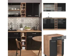 Vicco R-Line Single Küche Schwarz Hochglanz/Goldkraft Eiche 160 cm ohne Arbeitsplatte ohne E-Geräte