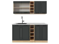 Vicco R-Line Singleküche Anthrazit Landhaus/Goldkraft Eiche 160 cm AP Marmor ohne E-Geräte