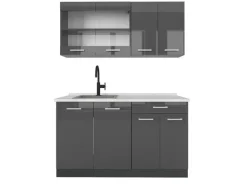 Vicco R-Line Singleküche Anthrazit Hochglanz/Anthrazit 140 cm AP Marmor ohne E-Geräte