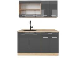 Vicco R-Line Singleküche Anthrazit Hochglanz/Goldkraft Eiche 140 cm ohne Arbeitsplatte ohne E-Geräte