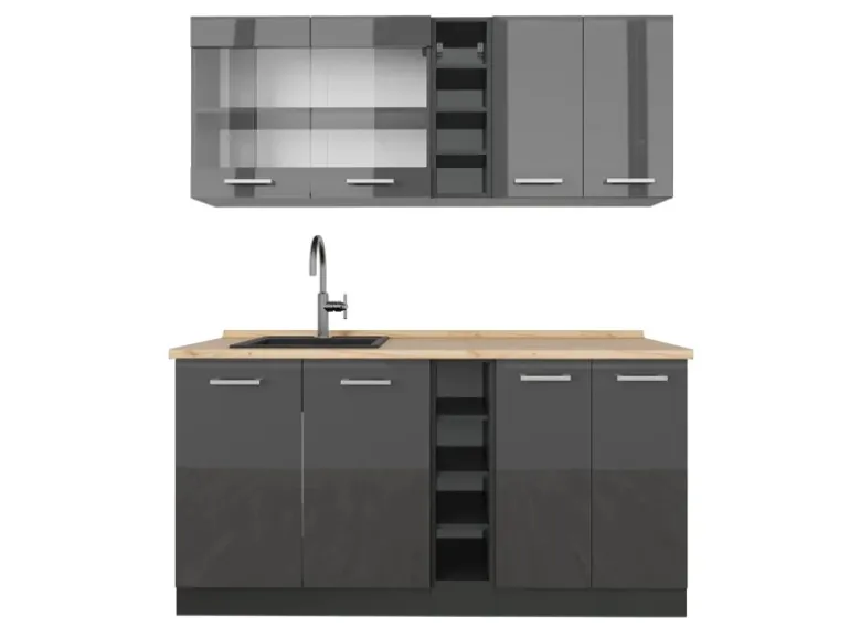 Vicco R-Line Singleküche Anthrazit Hochglanz/Anthrazit 160 cm ohne Arbeitsplatte ohne E-Geräte