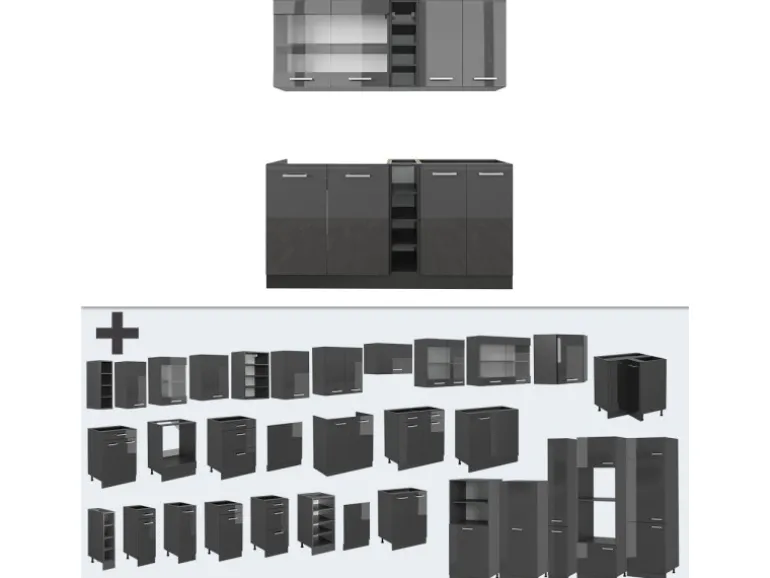 Vicco R-Line Singleküche Anthrazit Hochglanz/Anthrazit 160 cm ohne Arbeitsplatte ohne E-Geräte