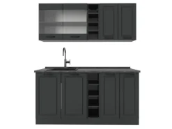 Vicco R-Line Singleküche Anthrazit Landhaus/Anthrazit 160 cm AP Anthrazit ohne E-Geräte