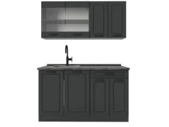 Vicco R-Line Singleküche Anthrazit Landhaus/Anthrazit 140 cm AP Anthrazit ohne E-Geräte