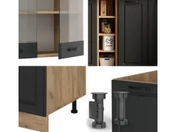 Vicco R-Line Singleküche Anthrazit Landhaus/Goldkraft Eiche 160 cm AP Eiche ohne E-Geräte