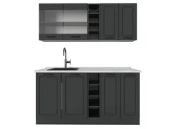 Vicco R-Line Singleküche Anthrazit Landhaus/Anthrazit 160 cm AP Marmor ohne E-Geräte