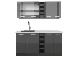 Vicco R-Line Singleküche Anthrazit Hochglanz/Anthrazit 160 cm AP Marmor ohne E-Geräte