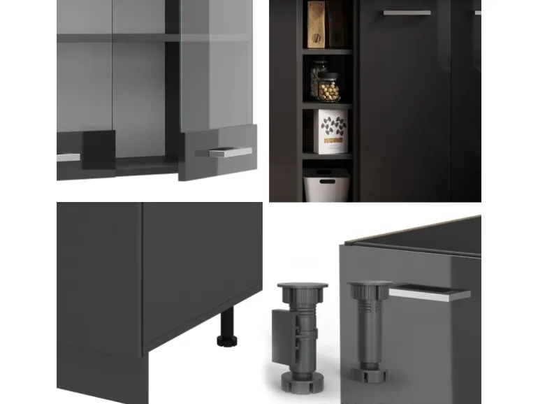 Vicco R-Line Singleküche Anthrazit Hochglanz/Anthrazit 160 cm AP Marmor ohne E-Geräte