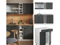 Vicco R-Line Singleküche Anthrazit Landhaus/Weiß 160 cm AP Eiche ohne E-Geräte