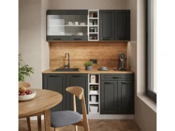 Vicco R-Line Singleküche Anthrazit Landhaus/Weiß 160 cm AP Eiche ohne E-Geräte