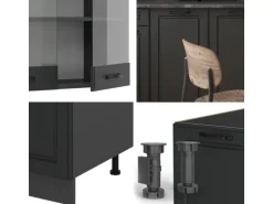 Vicco R-Line Singleküche Anthrazit Landhaus/Anthrazit 140 cm AP Marmor ohne E-Geräte