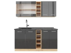 Vicco R-Line Singleküche Anthrazit Hochglanz/Goldkraft Eiche 160 cm AP Anthrazit ohne E-Geräte