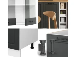 Vicco R-Line Singleküche Anthrazit Landhaus/Weiß 160 cm AP Marmor ohne E-Geräte