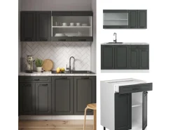 Vicco R-Line Singleküche Anthrazit Landhaus/Weiß 140 cm AP Eiche ohne E-Geräte