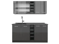 Vicco R-Line Singleküche Anthrazit Hochglanz/Anthrazit 160 cm AP Anthrazit ohne E-Geräte