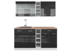 Vicco R-Line Singleküche Anthrazit Hochglanz/Weiß 160 cm AP Eiche ohne E-Geräte