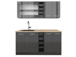 Vicco R-Line Singleküche Anthrazit Hochglanz/Anthrazit 160 cm AP Eiche ohne E-Geräte