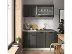 Vicco R-Line Singleküche Anthrazit Landhaus/Weiß 140 cm AP Anthrazit ohne E-Geräte