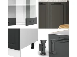 Vicco R-Line Singleküche Anthrazit Landhaus/Weiß 140 cm AP Anthrazit ohne E-Geräte