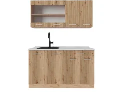 Vicco R-Line Singleküche Artisan-Eiche/Goldkraft Eiche 140 cm AP Marmor ohne E-Geräte