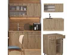 Vicco R-Line Singleküche Artisan-Eiche/Goldkraft Eiche 140 cm AP Marmor ohne E-Geräte