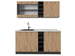 Vicco R-Line Singleküche Artisan Eiche/Anthrazit 160 cm AP Marmor ohne E-Geräte