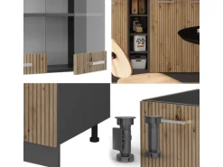 Vicco R-Line Singleküche Artisan Eiche/Anthrazit 160 cm AP Marmor ohne E-Geräte