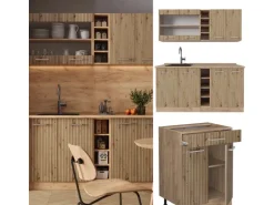 Vicco R-Line Singleküche Artisan-Eiche/Goldkraft Eiche 160 cm AP Marmor ohne E-Geräte