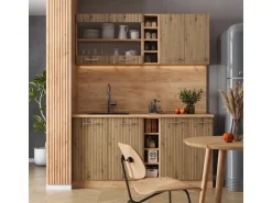 Vicco R-Line Singleküche Artisan-Eiche/Goldkraft Eiche 160 cm AP Marmor ohne E-Geräte