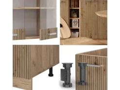 Vicco R-Line Singleküche Artisan-Eiche/Goldkraft Eiche 160 cm AP Marmor ohne E-Geräte