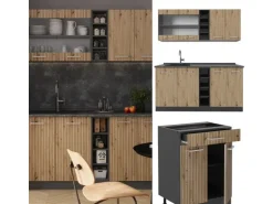 Vicco R-Line Singleküche Artisan Eiche/Anthrazit 160 cm AP Eiche ohne E-Geräte