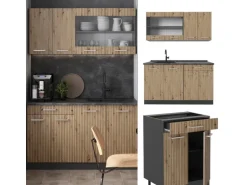 Vicco R-Line Singleküche Artisan Eiche/Anthrazit 140 cm AP Eiche ohne E-Geräte