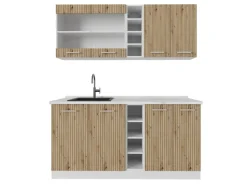 Vicco R-Line Singleküche Artisan Eiche/Weiß 160 cm AP Marmor ohne E-Geräte