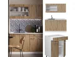 Vicco R-Line Singleküche Artisan Eiche/Weiß 140 cm AP Marmor ohne E-Geräte