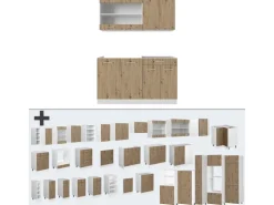 Vicco R-Line Singleküche Artisan Eiche/Weiß 140 cm AP Marmor ohne E-Geräte