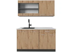 Vicco R-Line Singleküche Artisan Eiche/Anthrazit 140 cm AP Marmor ohne E-Geräte