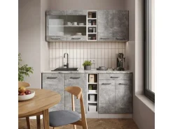 Vicco R-Line Singleküche Beton/Weiß 160 cm AP Eiche ohne E-Geräte