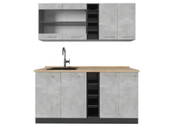 Vicco R-Line Singleküche Beton/Anthrazit 160 cm AP Eiche ohne E-Geräte