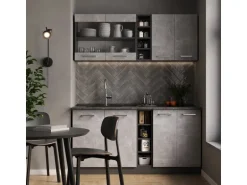 Vicco R-Line Singleküche Beton/Anthrazit 160 cm AP Eiche ohne E-Geräte