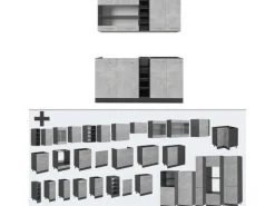 Vicco R-Line Singleküche Beton/Anthrazit 160 cm AP Eiche ohne E-Geräte