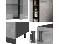 Vicco R-Line Singleküche Beton/Anthrazit 160 cm AP Marmor ohne E-Geräte