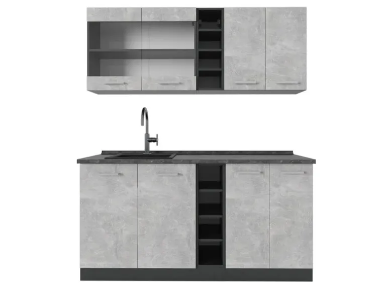 Vicco R-Line Singleküche Beton/Anthrazit 160 cm AP Anthrazit ohne E-Geräte