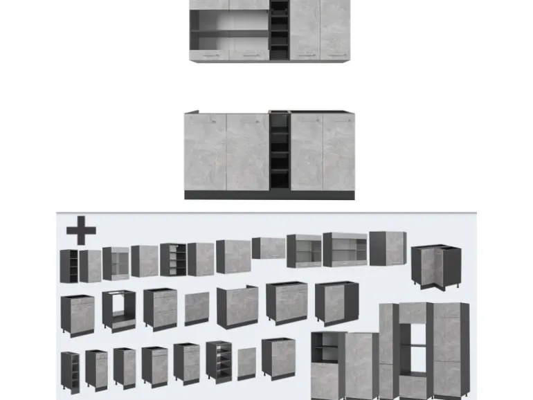 Vicco R-Line Singleküche Beton/Anthrazit 160 cm AP Anthrazit ohne E-Geräte