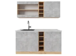 Vicco R-Line Singleküche Beton/Goldkraft Eiche 160 cm AP Marmor ohne E-Geräte