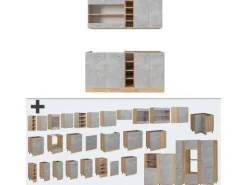 Vicco R-Line Singleküche Beton/Goldkraft Eiche 160 cm AP Marmor ohne E-Geräte