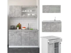 Vicco R-Line Singleküche Beton 140 cm AP Marmor ohne E-Geräte