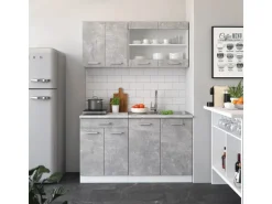 Vicco R-Line Singleküche Beton 140 cm AP Marmor ohne E-Geräte