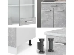 Vicco R-Line Singleküche Beton 140 cm AP Marmor ohne E-Geräte